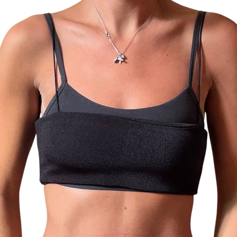 Edikted Sz S Black Spaghetti Strap Textured Knit Bandeau Micro Crop Top Festival - Picture 3 of 10